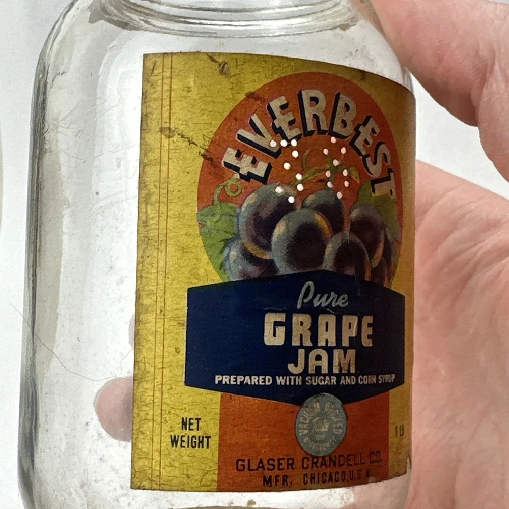 Vintage Everbest Pure Grape Jam Jar Glass 1lb Empty No Lid Glaser Crandell Co